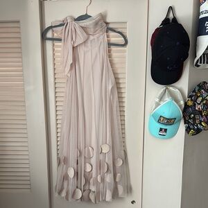 Elegant Beige Halter Dress with Circle Accents
